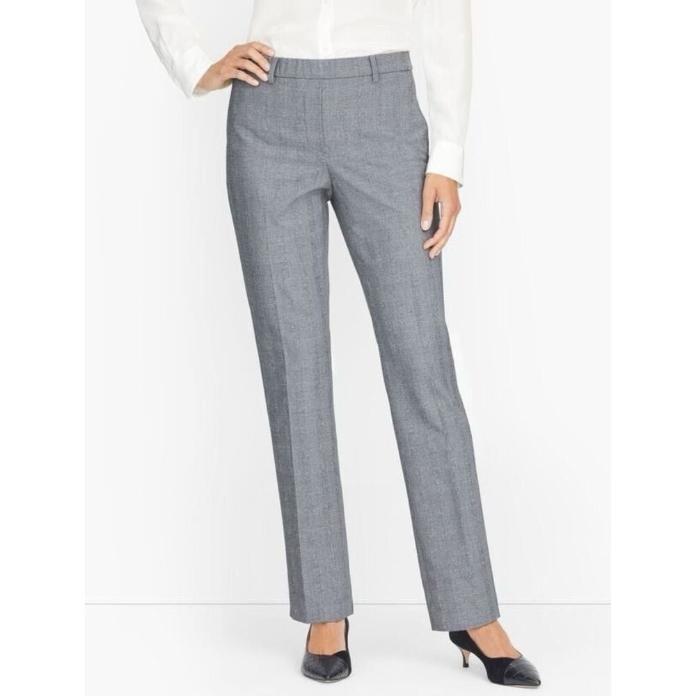 Talbots Womens 6 Cambridge Pant Grey Glen Plaid Straight Leg Stretch Trouser